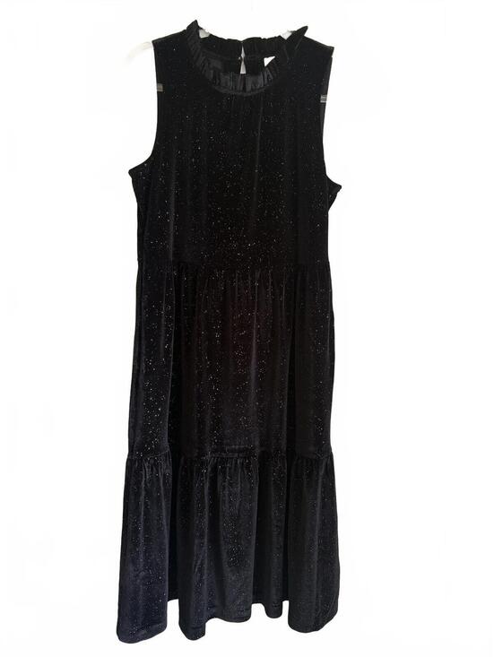J. Crew Dresses & Skirts - J.Crew | Black Gold Flecks Sleeveless Crushed Velvet Ruffle Neck Midi Dress Sz 8